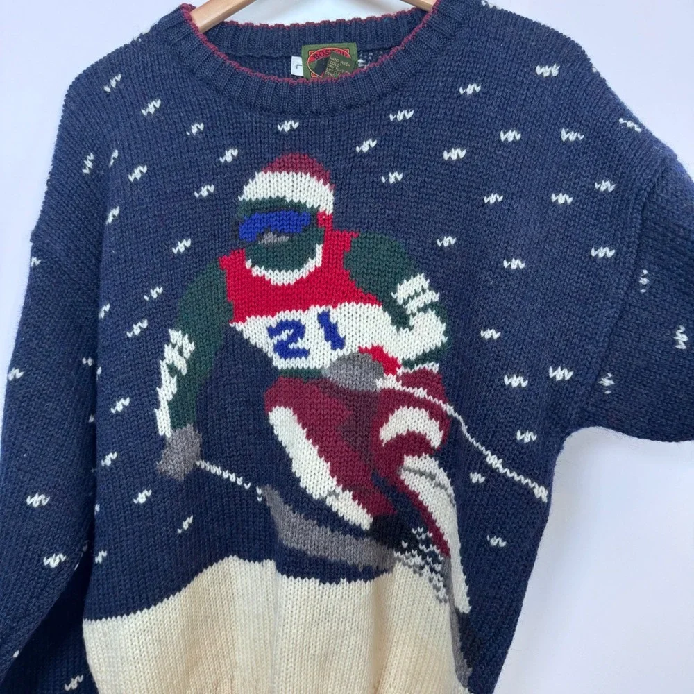 90s Boston Traders Wool Ski Intarsia Sweater Men L Winter Grandpa Old Money Gorp